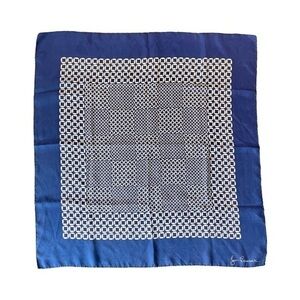 Jean Caseeere 27” square Bold Navy & Ivory Abstract Silk Scarf, Vintage 70’s